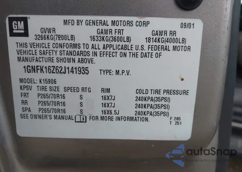 2002 Chevrolet Suburban 1500 Lt from USA, damaged, VIN 1GNFK16Z62J141935